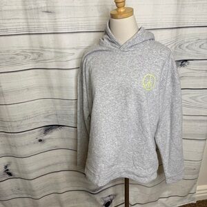 Elizabeth and James Light Gray Hoodie with Neon Yellow Peace Logo